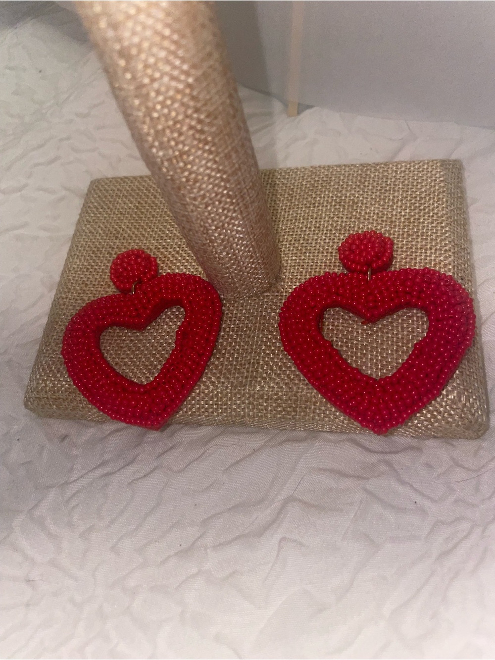 Red Heart Beaded Drop Earrings - Women Jewelry